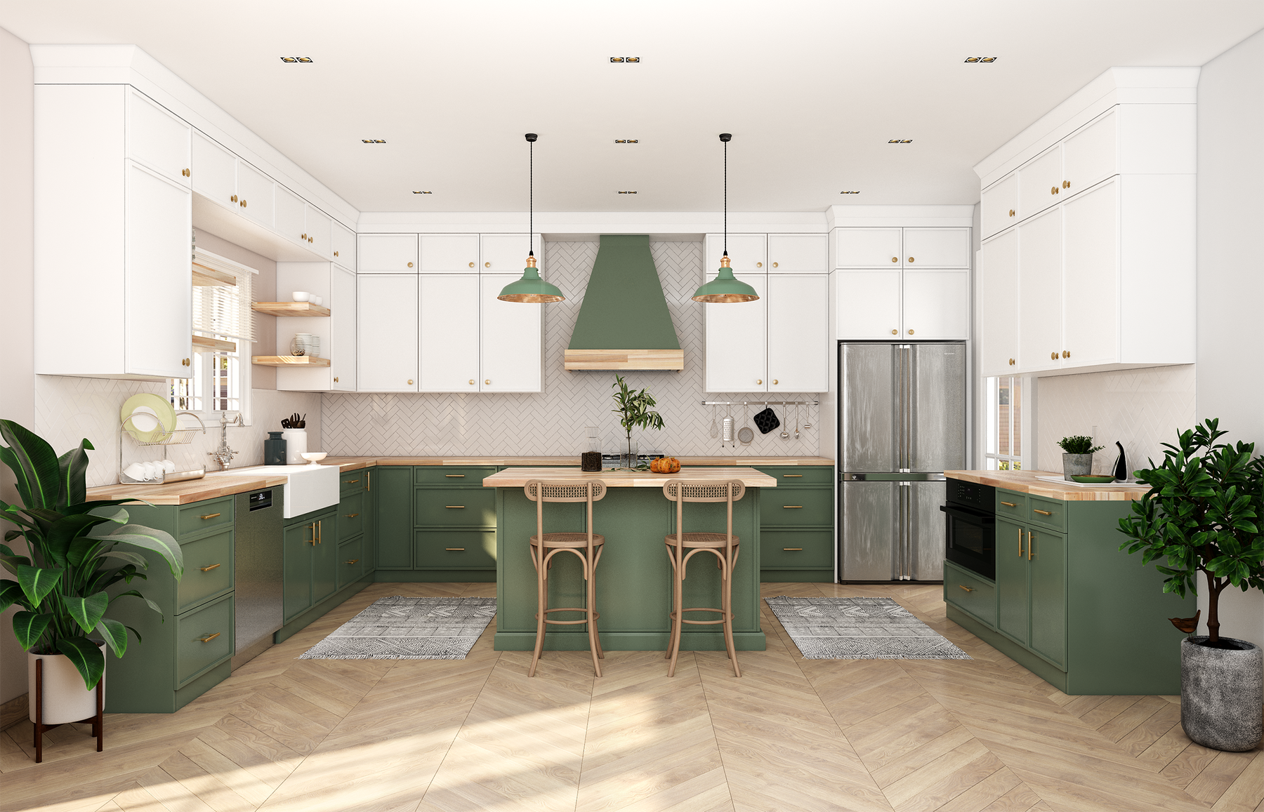 Slim shaker kitchen in forest moss finish