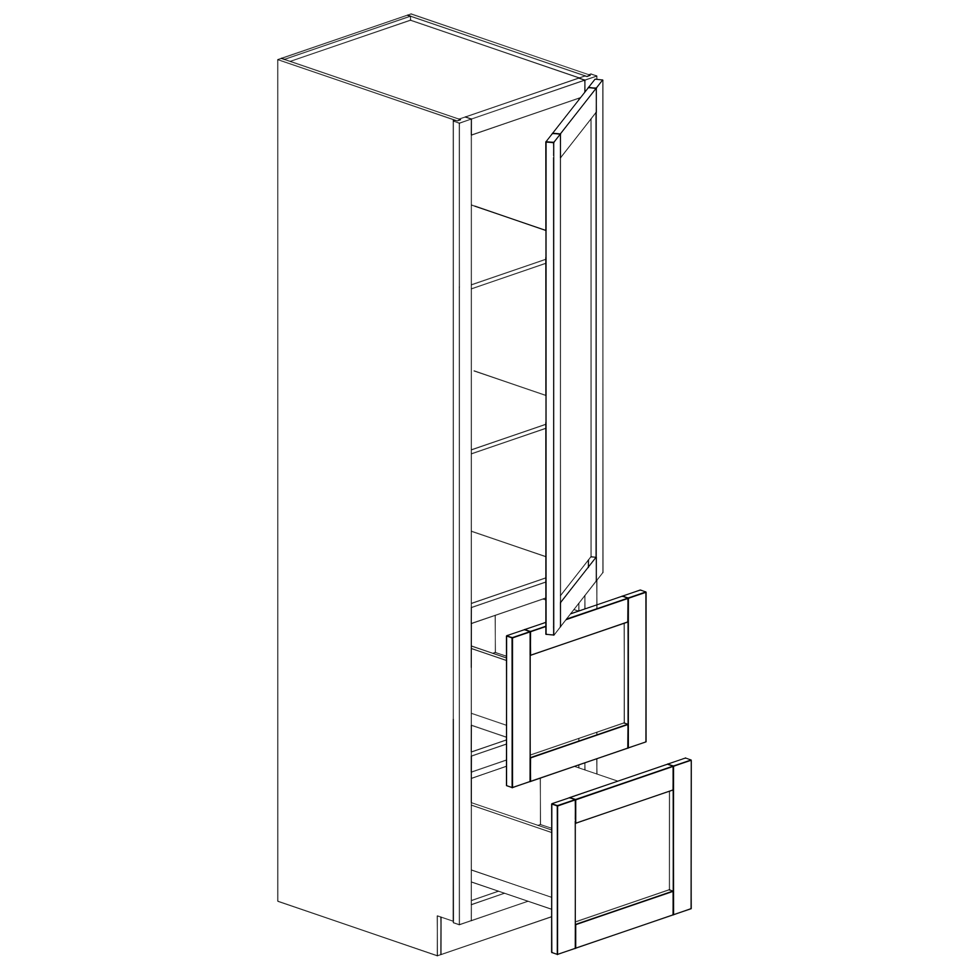 Tall Pantry Cabinet 1 Door 2 Drawers
